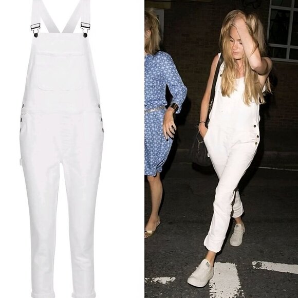 Frame Denim Le Garcon White Denim Overalls ASO Rhianna Isabella Calthorpe Size M - Picture 6 of 13